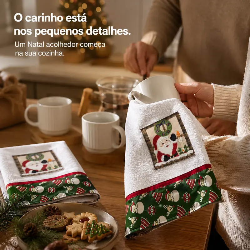 Pano de prato natalino usado na cozinha